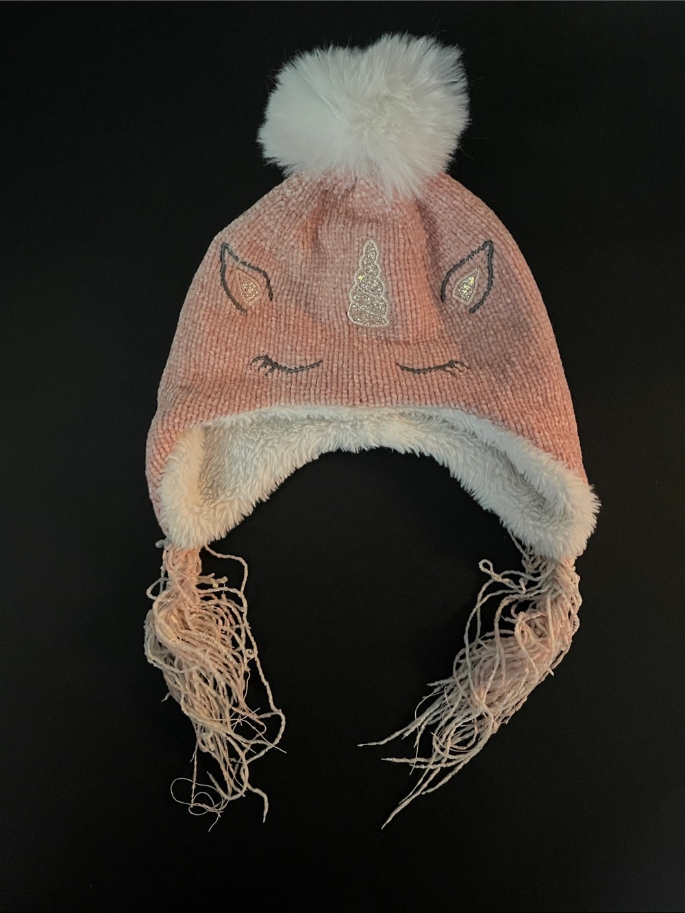 ELLI BY CAPELLI Girl’s Pink Sequin Unicorn Pom-Pom Plush Cozy Fun Winter Hat